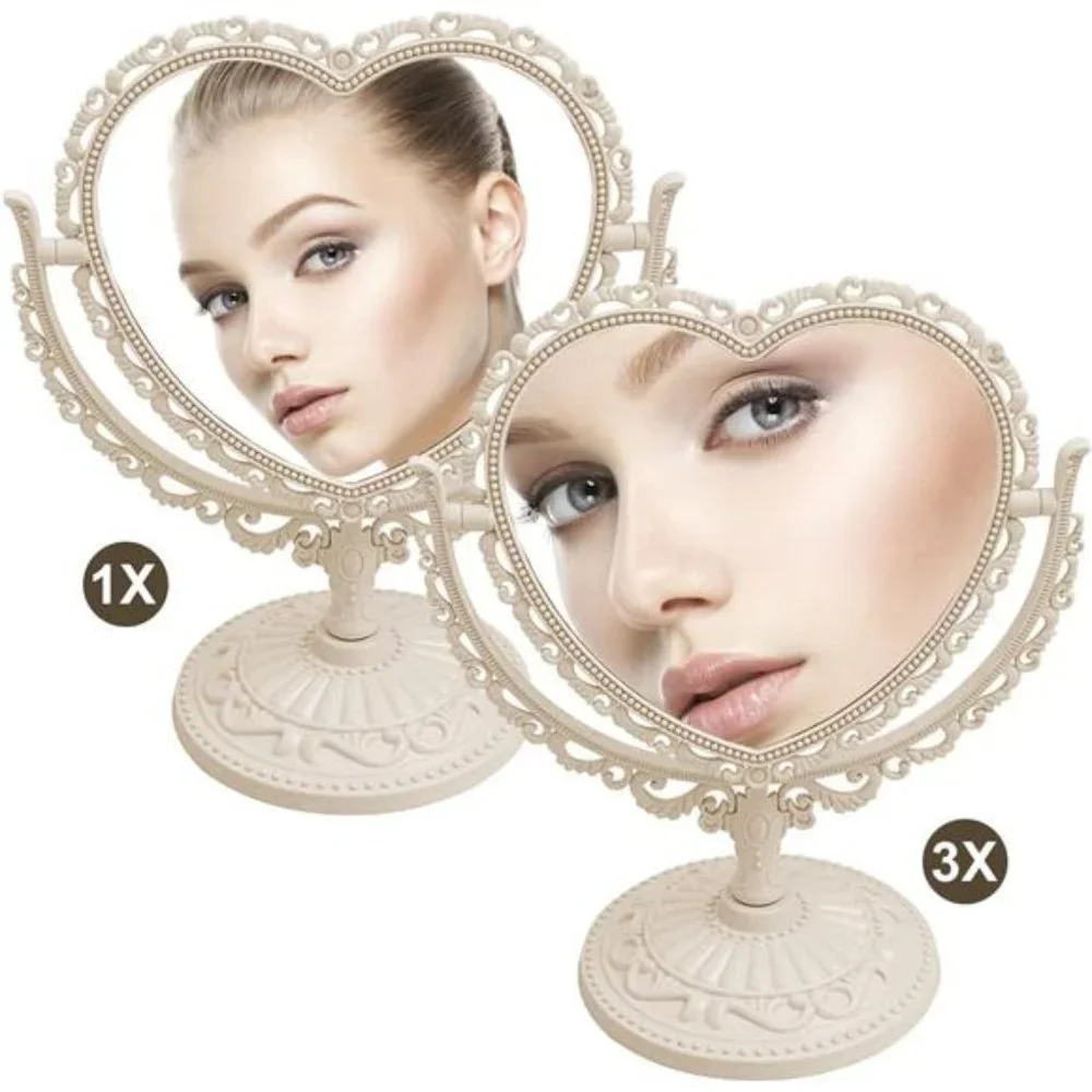 7-Inch Lovely Heart Mirror 360 Degree Rotation Double Sided Magnifying Makeup